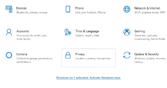accessing windows privacy tab