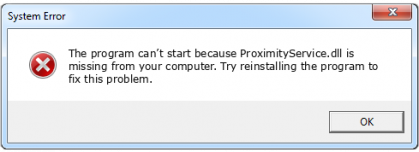 proximityservice.dll file error