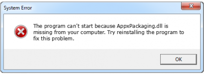 appxpackaging.dll file error