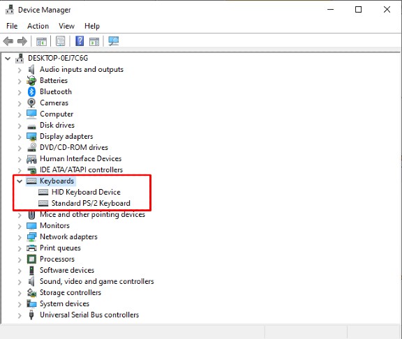 update keyboard drives with device manager