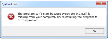 cygcrypto-0.9.8.dll file error