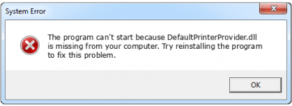 defaultprinterprovider.dll file error