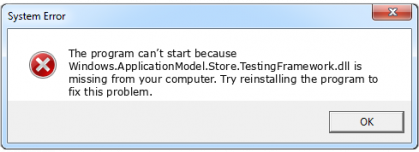 windows.applicationmodel.store.testingframework.dll file error